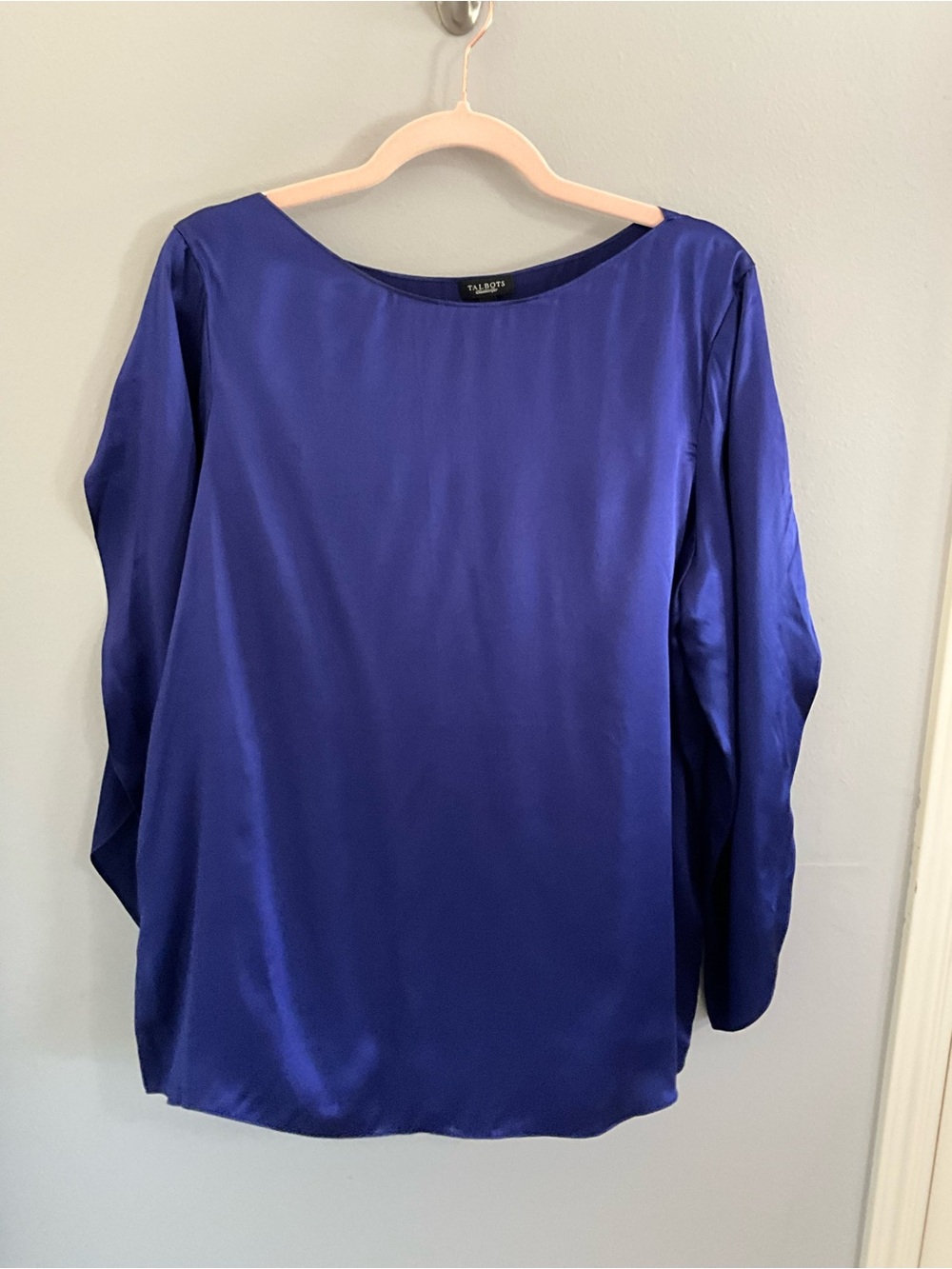 Talbots Silk-Feel Boatneck Blouse in Royal Blue